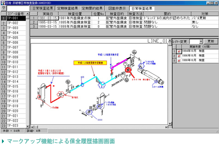 マークアップ機能による保全履歴描画画面